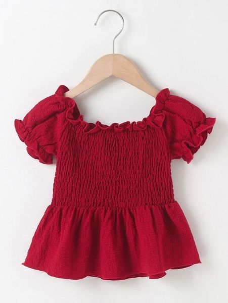 

toddler girls shirred ruffle hem blouse she, White;black