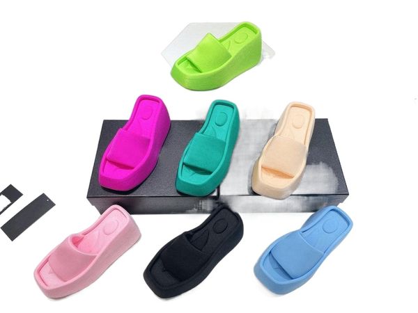 

designer slippers platform slipper women sandal lycra slippers outdoor shoes rubber sliders leather thick sole slide, Black
