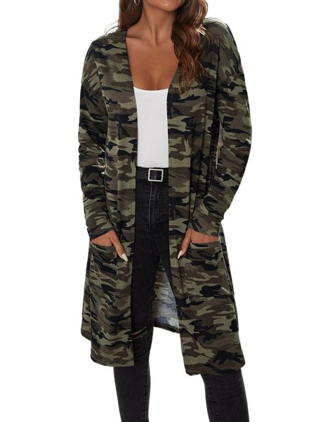 

camo print dual pocket drop shoulder coat e5mz#, Black