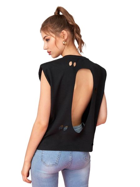 

x nyc cutout open back shoulder padded tank b08k#, White