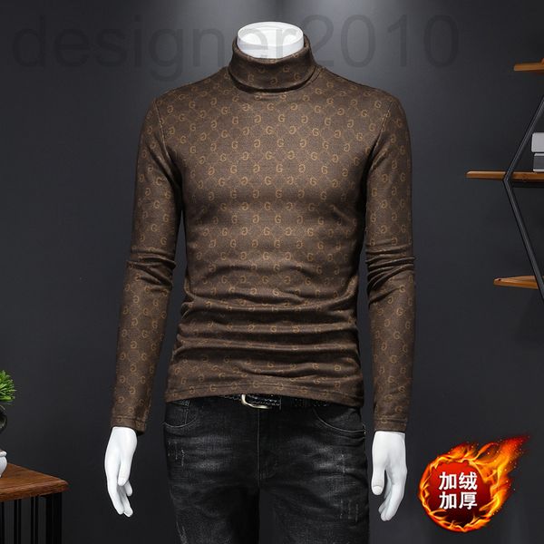 

men's t-shirts designer high collar bottoming shirt autumn winter long sleeve t-shirt plush thickened warm and slim printed cotton with, White;black