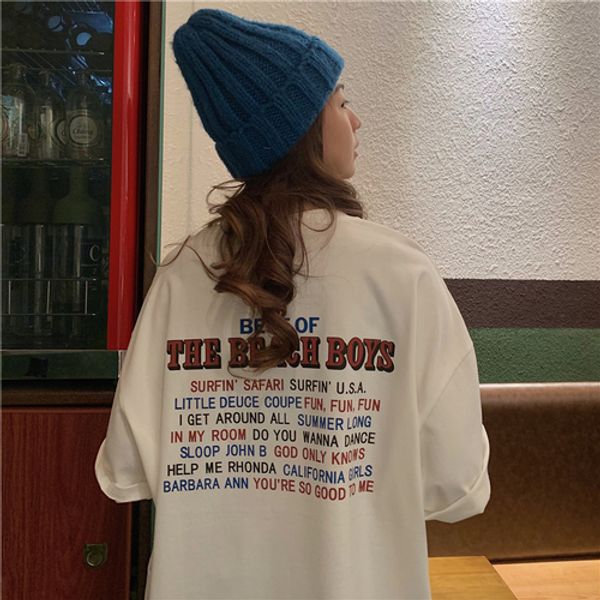 

casual loose fashion basic letter printed all match oversize college wind street women female short sleeve t-shirts 0629, White