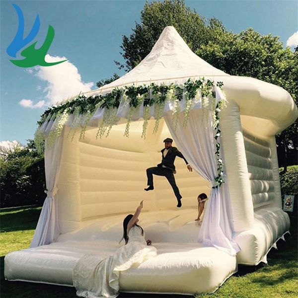 Mats Royal White Wedding Bounce House Inflatable Bouncy Castle com Tent Moonwalks Jump Bouncer Air Bed for Kids and Adults 746 E3