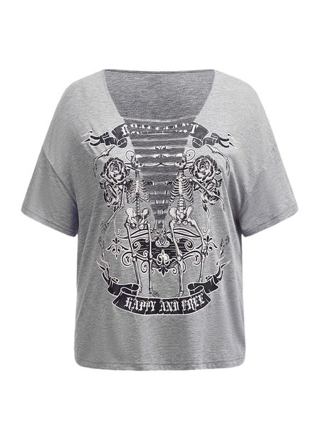 

plus skeleton and letter graphic ripped tee f5rr#, Black