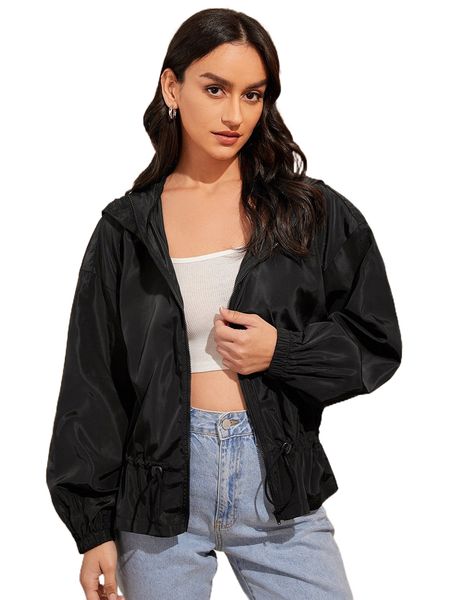 

ruffle hem zip up jacket c8sz#, Black;brown