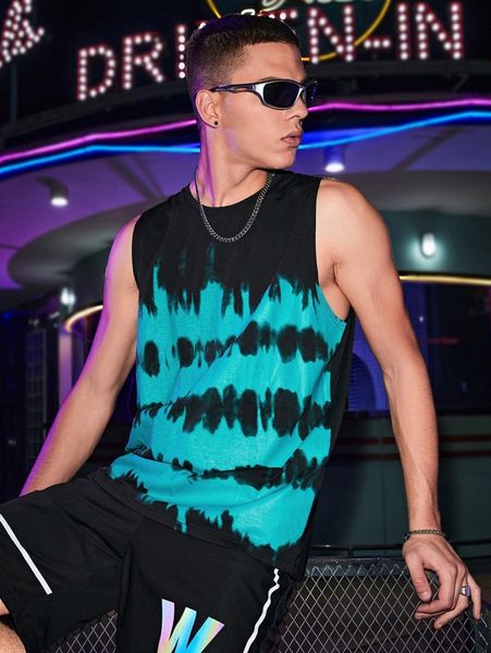 

men tie dye tank d90p#, White;black