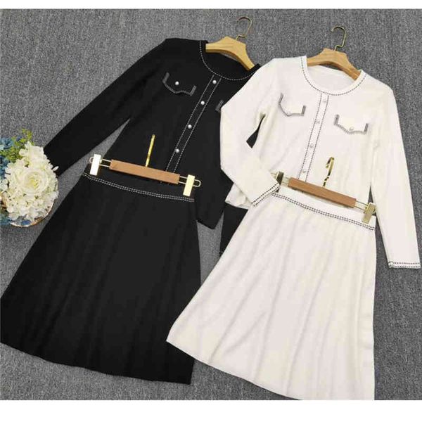 

skirts elegant fashion autumn and winter style temperament small fragrance knitted long sleeved wool cardigan skirt, Black