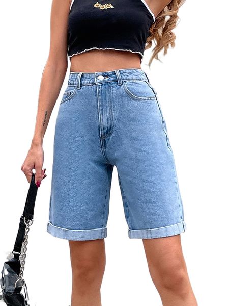 

solid turn up hem washed denim shorts z7kw#, White;black