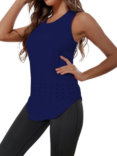 

hollow out curved hem sports tank p9w3#, Gray