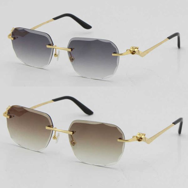 

2021 rimless fashion leopard series gold 18k sunglasses metal driving glasses designer uv400 3.0 thickness frameless diamond, White;black