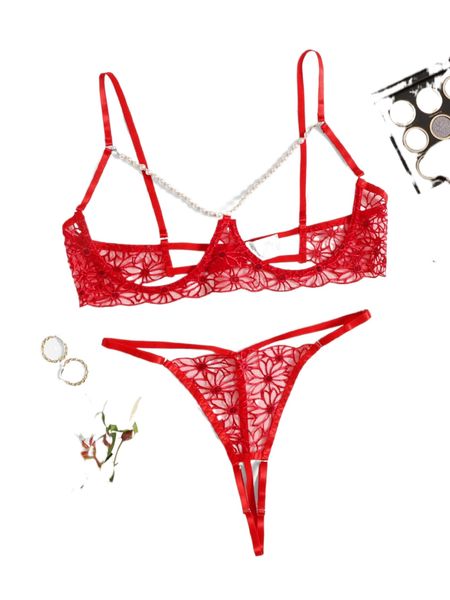 

plus floral lace chain linked underwire lingerie set p9md#, Black;white