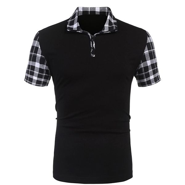 

summer men's casual stritching short sleeve polo shirt business clothes luxury tee male fashion grid zipper polos men 220421, White;black