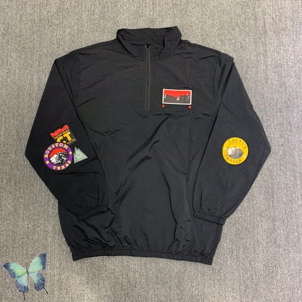 

half-zip windbreaker embroidered trench jackets coats, Black;brown