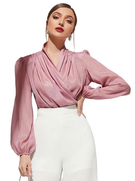 

lantern sleeve overlap collar chiffon blouse w8wz#, White