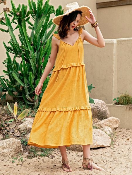 

rusttydustty tie front ruffle trim cami dress b9k8#, Black;gray