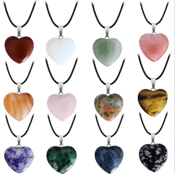 

15mm love heart natural stone pendants necklace healing crystal quartz agates pentagram reiki chakra charms women jewelry, Silver