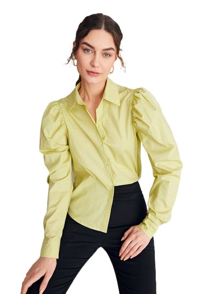 

gigot sleeve button front blouse c7ou#, White