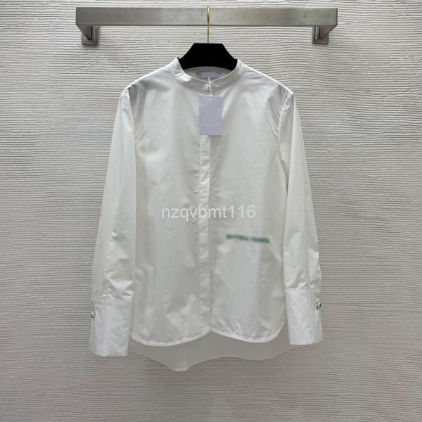 

women's blouses & shirts early spring letter embroidered side slit small stand collar loose foreign style shirt, White