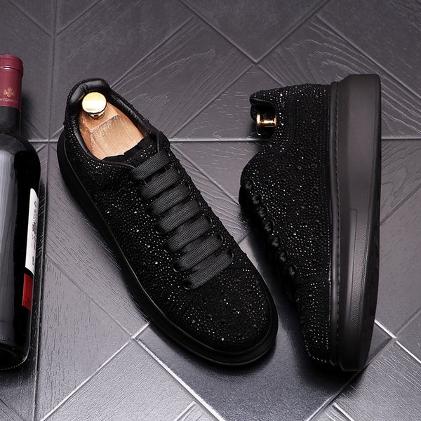 

british designers diamond dress wedding shoes spring autumn business sport casual sneakers breathable round toe thick bottom driving walking, Black