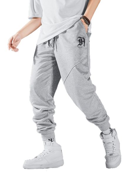 

men letter graphic slant pocket sweatpants o45i#, Black