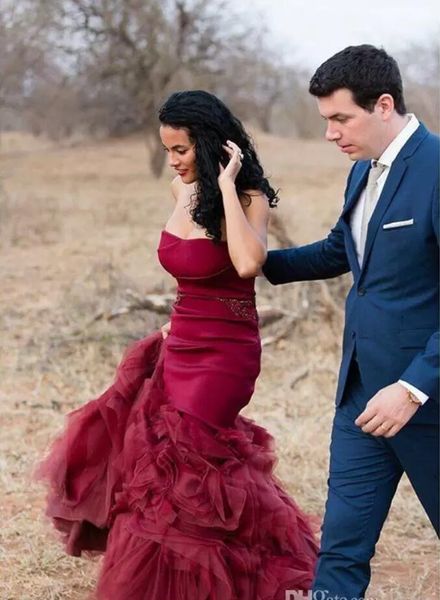 

burgundy western countryside wedding dresses 2022 strapless ruffles cathedral train lace-up corset outdoor organza bride wedding gown, White