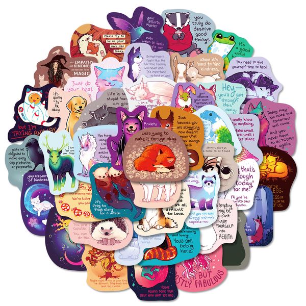 

50pcs inspirational words stickers waterproof vinyl cute animal aesthetic art planner positive motivational quote stickers for water bottles