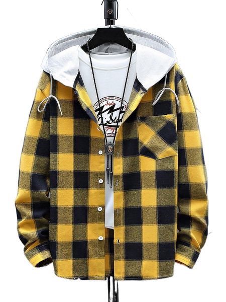 

romwe guys plaid hooded shirt without tee u2bh#, White;black