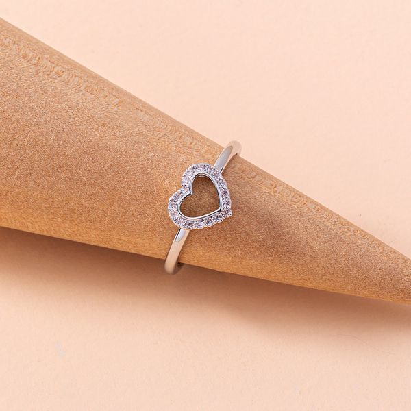 

fashion designers accessories europe and america cross border jewelry cute hollow loving heart zircon ring temperament wild proposal wedding, Silver