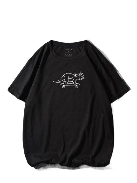 

men dinosaur and skateboard print tee g1v1#, White;black