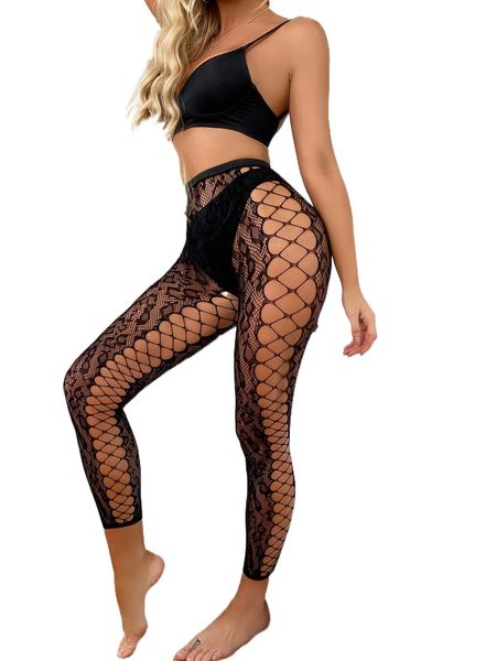 

leopard print sheer mesh tights without liner l2go#, Black;red