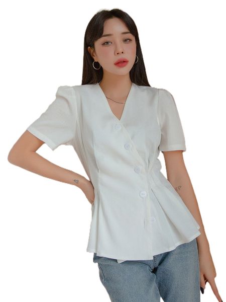 

dazy puff sleeve plicated detail blouse 11l4#, White