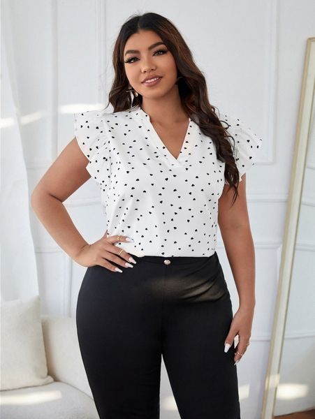 

plus heart print blouse 40jd#, Black