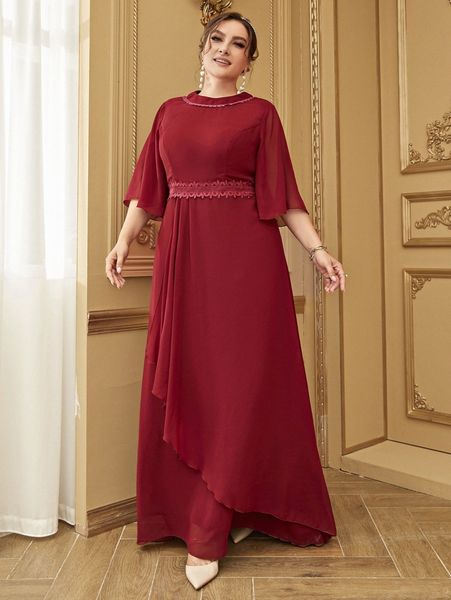 

plus appliques butterfly sleeve wrap hem formal dress e9ac#, Black