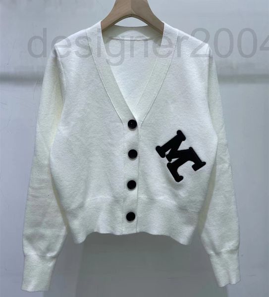 

women's sweaters designer college style autumn winter 2022 women's new v-neck embroidery large  slim fit wool knitted cardigan y4, White;black