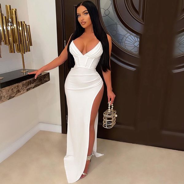 

spaghetti strap deep v neck split maxi dress for women party evening prom bodycon long dresses summer vestidos for shirt handbag169, Black;gray