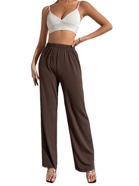 

high waist ribbed knit pants u9zs#, Black;white