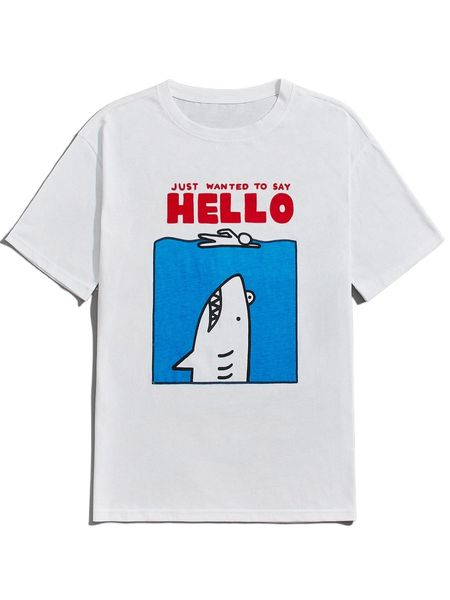 

romwe x everydayfish guys shark print tee p39c#, White;black