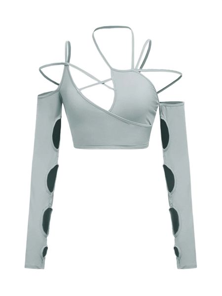 

solid criss cross backless crop w4x4#, White