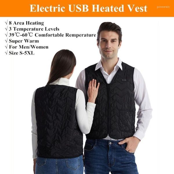 Gilet da uomo Donna Confortevole Antivento 8 Area Riscaldamento Corpo Gilet riscaldato USB Gilet Giacca termica Panno più caldo Guin22