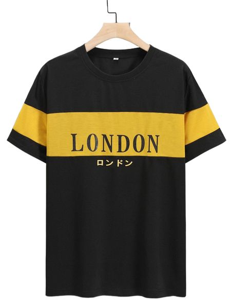 

men japanese letter graphic color block tee 99w6#, White;black