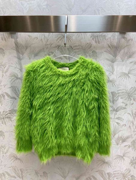

luxury women sweater grass green plush textured drop-shoulder cropped crewneck sweater autumn designer womens sweaters 0912, White;black