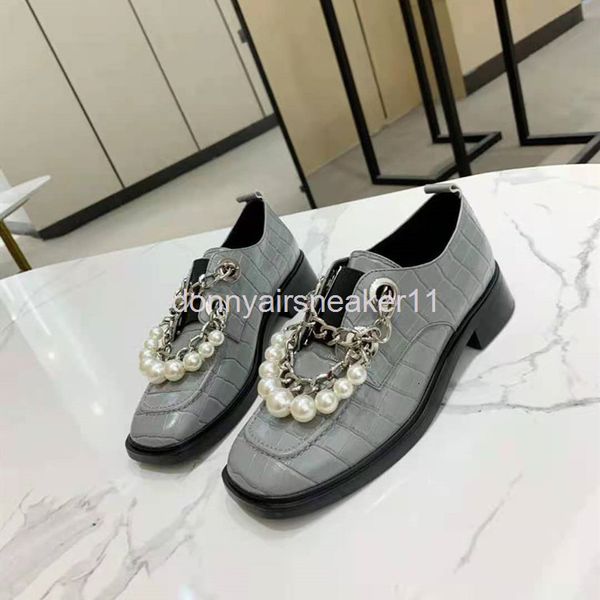 

dress shoes european goods spring style middle heel comfortable british small leather shoes metal buckle pearl low single women, Black