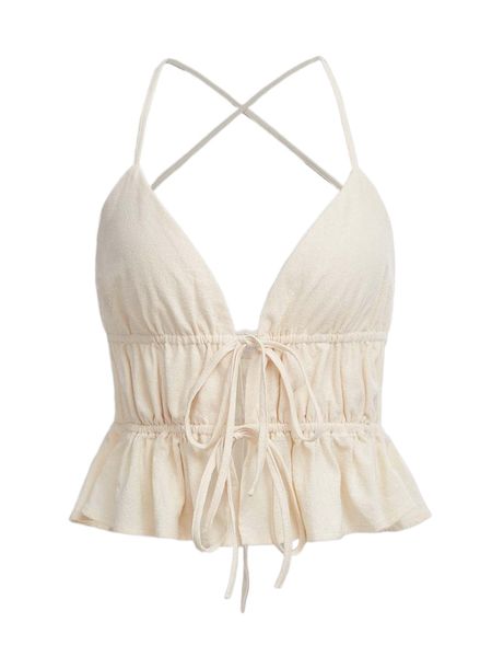 

ruffle hem crisscross tie backless cami o7kf#, White