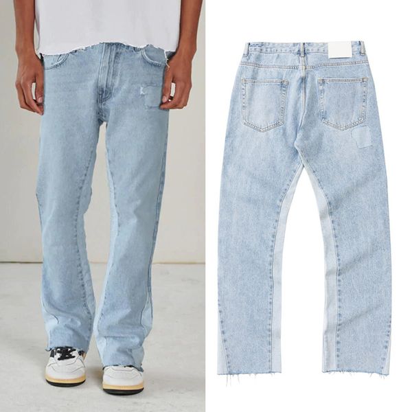 

22fw autumn winter men usa distressed vintage blue denim pants plus size jeans graffiti punk mens high street patchwork designer rubbed trou, Black;brown