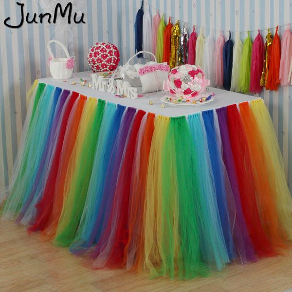 100 cm x 80 cm Arcobaleno Tutù di Tulle Gonna Tavolo Personalizzato Paese Delle Meraviglie Tulle Battiscopa Matrimonio Compleanno Baby Shower Decorazione Del Partito 201130