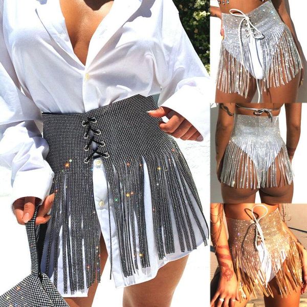 Mulheres de banho feminina feminina shinestone lantejoula borra Fringe Saias de biquíni Ups Metal Cadeia Chain Fashion Summer Sexy Beachwear Skirtwome