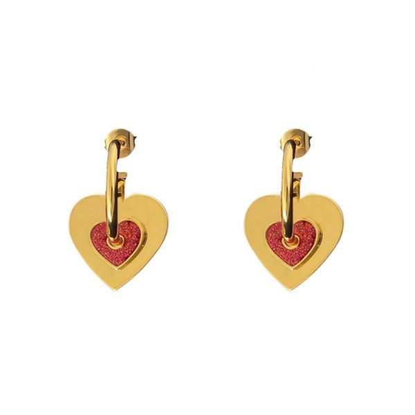 

removable red double heart-shaped stud earrings high-end design temperament net red fashion all-match jewelry gift accessories, Golden;silver