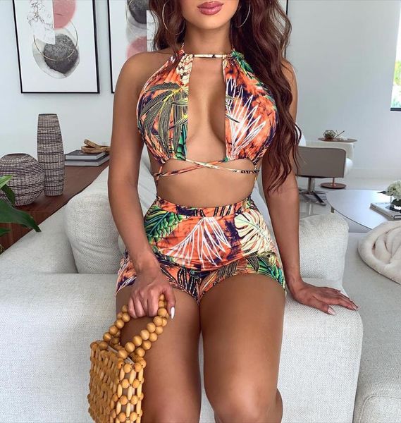 

women's swimwear brazilian summer cross bandage one piece bikini tropical leaf print halter women bodysuit beach wear swimsuit swimwear, White;black