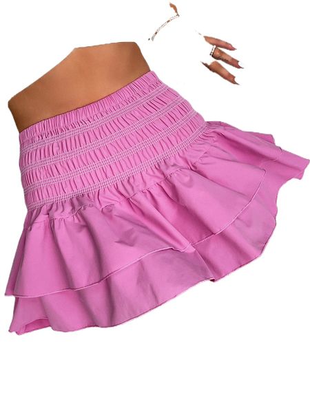 

shirred layered hem skirt 70oc#, Black