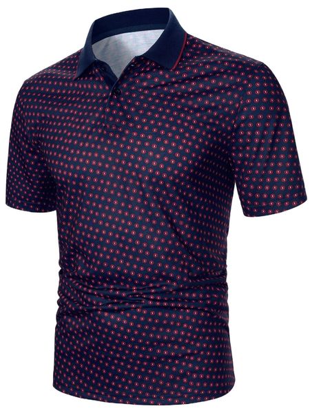 

men allover print contrast trim polo shirt f8rp#, White;black